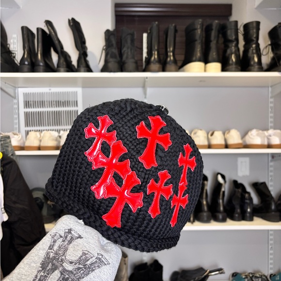 Chrome Hearts All-Over Red Patch Cashmere Beanie – Black